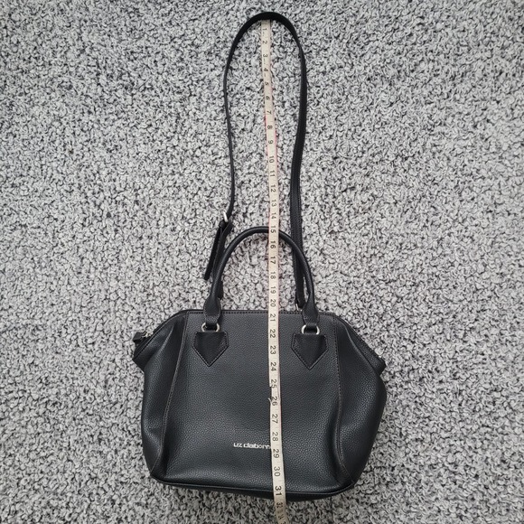 Liz Claiborne black pebbled faux leather satchel bag purse detachable strap goth - Picture 14 of 16